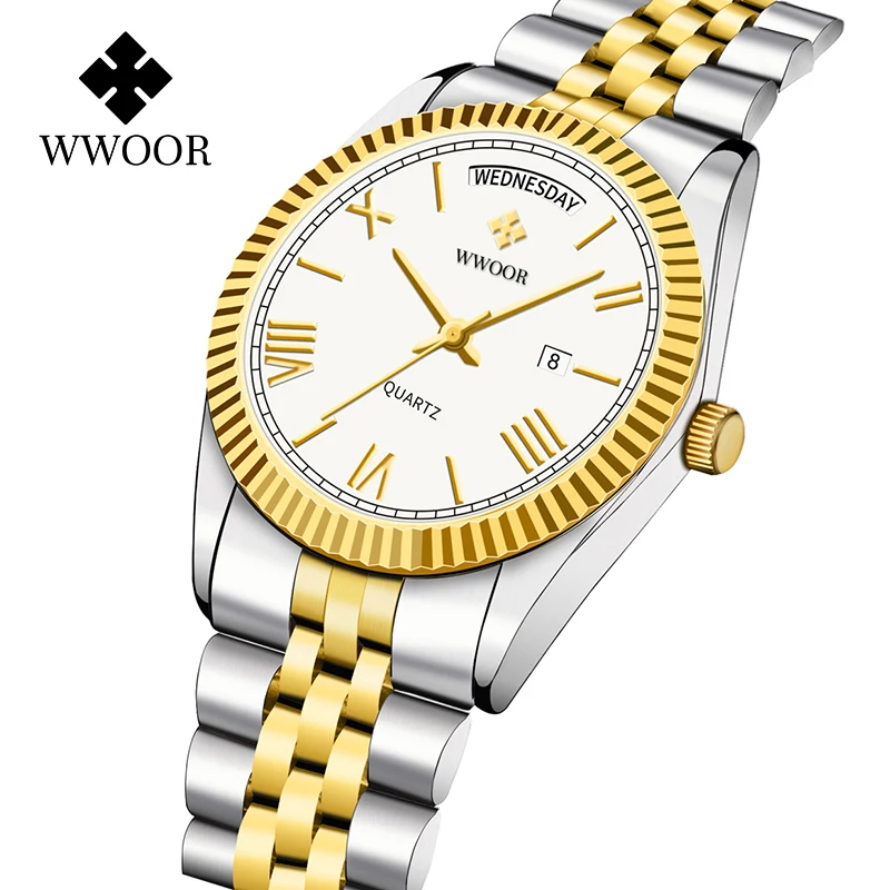 

2022 New Men Watches WWOOR Top Brand Luxury Fashion Business Waterproof Calendar Week Quartz Watch For Men Box Relogio Masculino