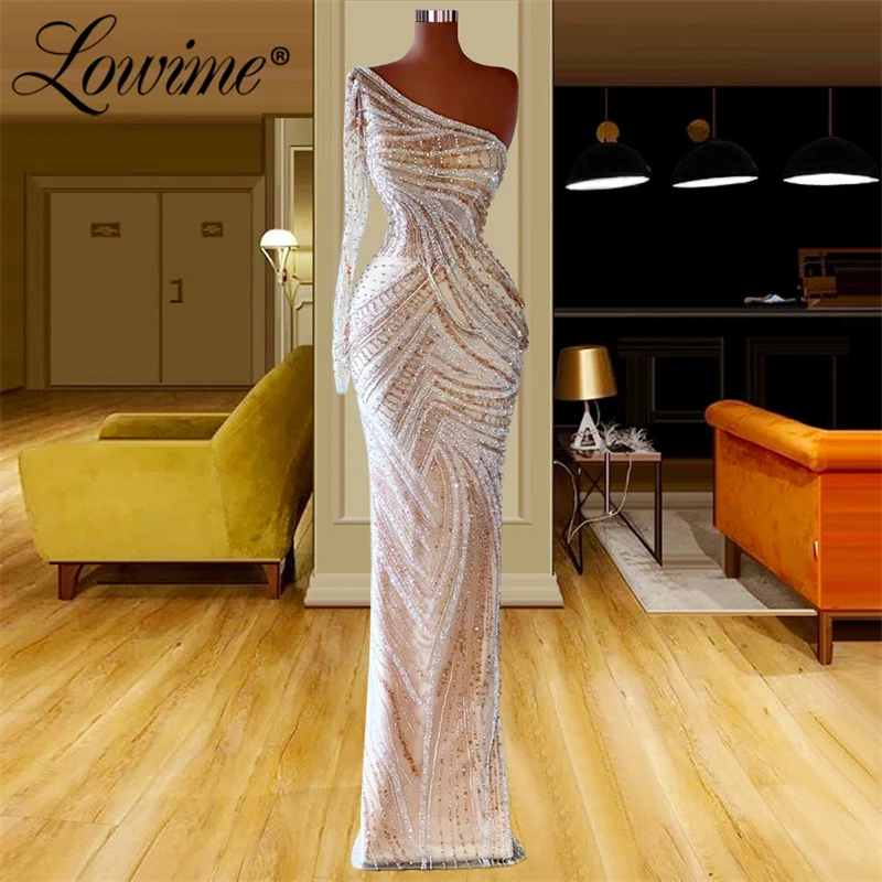 

Lowime Couture Evening Dresses Long Luxury 2022 Celebrity Dress Plus Size One Shoulder Beading Crystals Party Gowns Prom Dresses