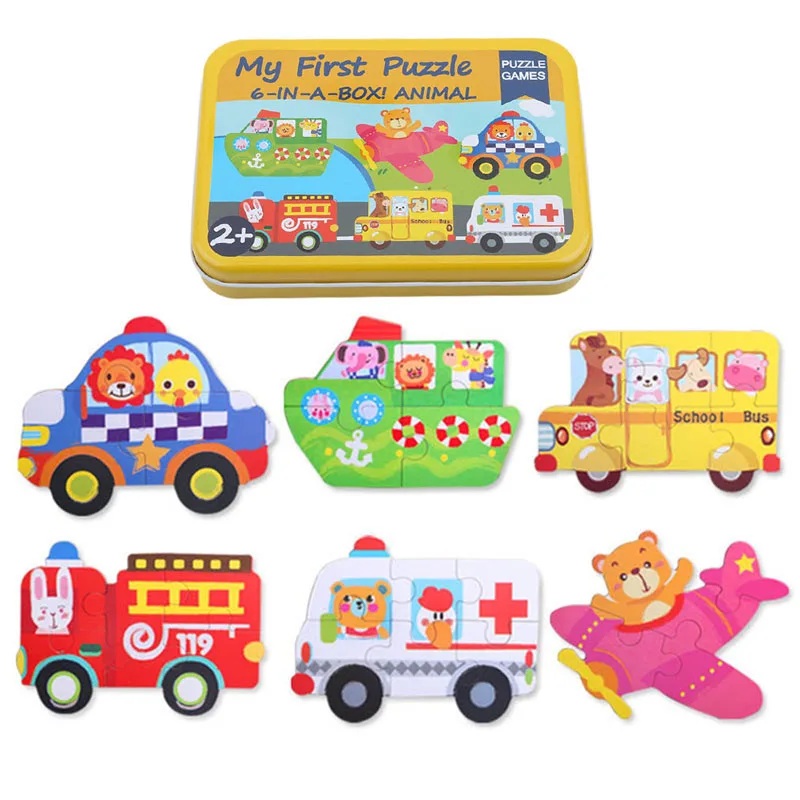

Animal 3D Puzzle Cards for Children Jigsaw Metal Iron Box Wood Puzzle Montessori Learning Educational Kids Brain Teaser Toys