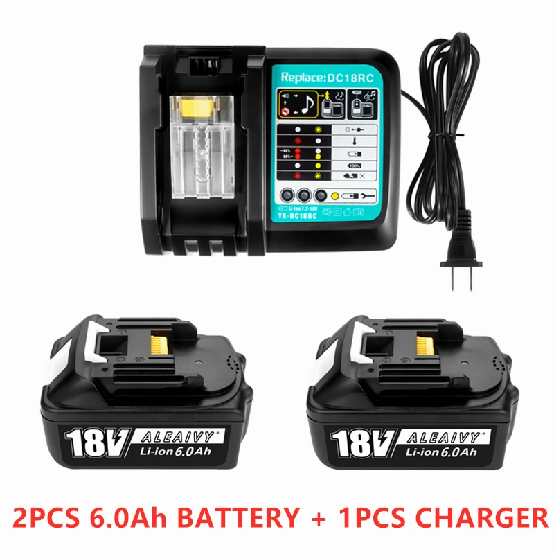

With Charger BL1860 Rechargeable Batteries18V 6000mAh Lithium Ion for Makita 18v Battery 6Ah BL1840 BL1850 BL1830 BL1860B LXT400