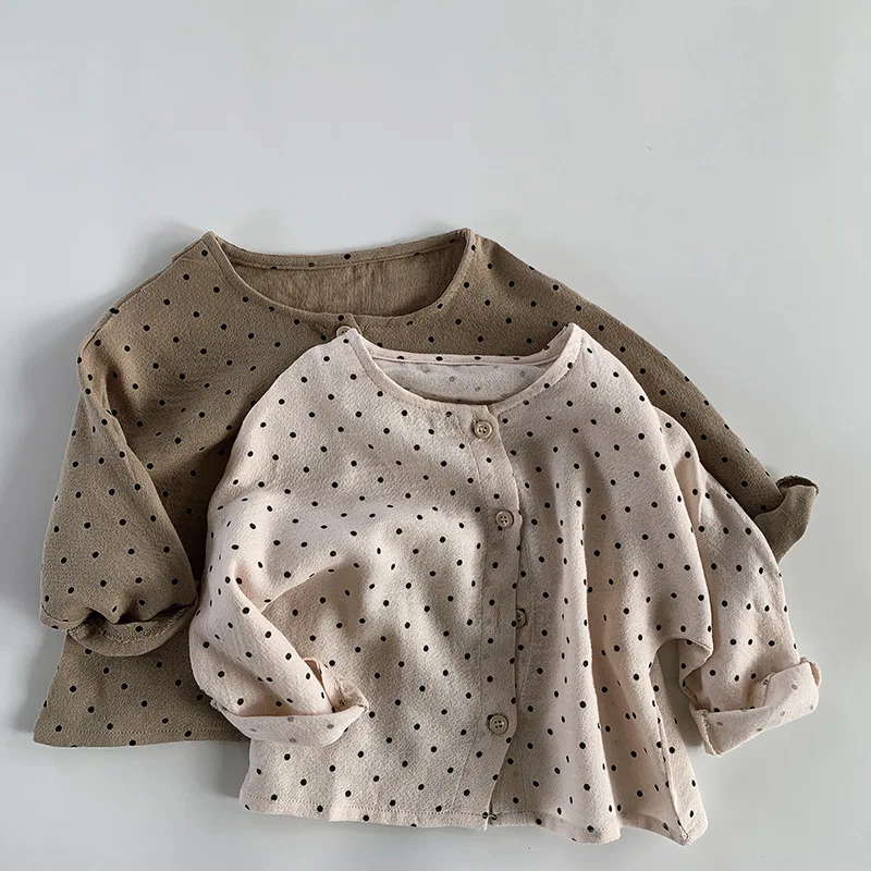 

1-6Yrs Japan Korean Style Baby Girls Boy Cardigan Coat Dot Print Cotton Long Sleeve Jacket Spring Autumn Kids Casual Loose Coat