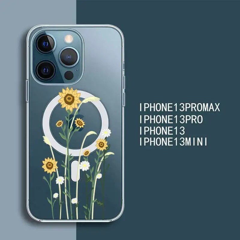 

Floral Flower Colorful Phone Case For iPhone 13 12 Mini Pro Max transparent Super Magnetic MagSafe Cover