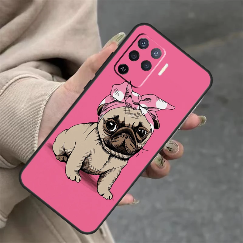 Симпатичные швабры для щенков Мопсов OPPO A98 A78 A58 A79 A15 A17 A77 A16 A76 A96 A52 A72 A5 A9 A94 A74 A57S A53S