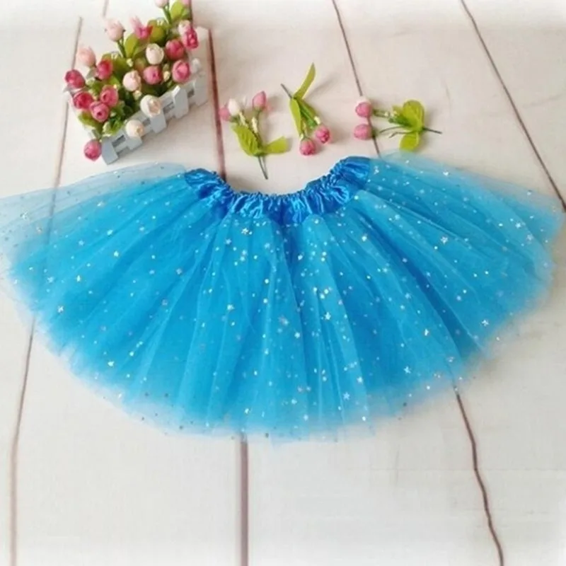 

2022 Fashion Kids Mesh Mini Skirts Girls Princess Stars Glitter Dance Ballet Tutu Sequin Party Girl Faldas Skirt Elastic