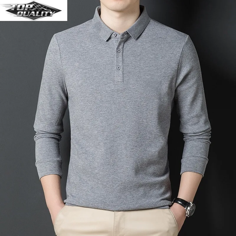 

Top Grade New Fashion Designer Brand Luxury Polo Shirt 100% Cotton Casual Long Sleeve Tops Solid Color Men Clothes