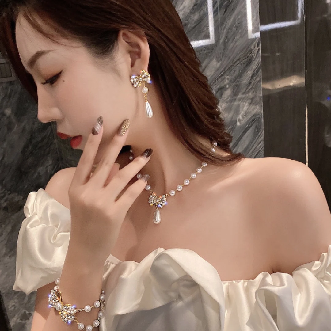 Французские Висячие серьги Простые индивидуальные жемчужные подвески с бантом