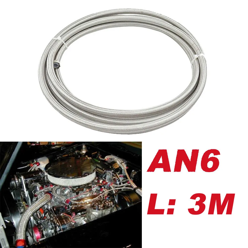 

High quality Brand new Length 3M AN6 Racing Hose 304 Stainless Steel Braided PTFE Brake Hose Fuel Oil Line Oil Cooler Hose Pipe