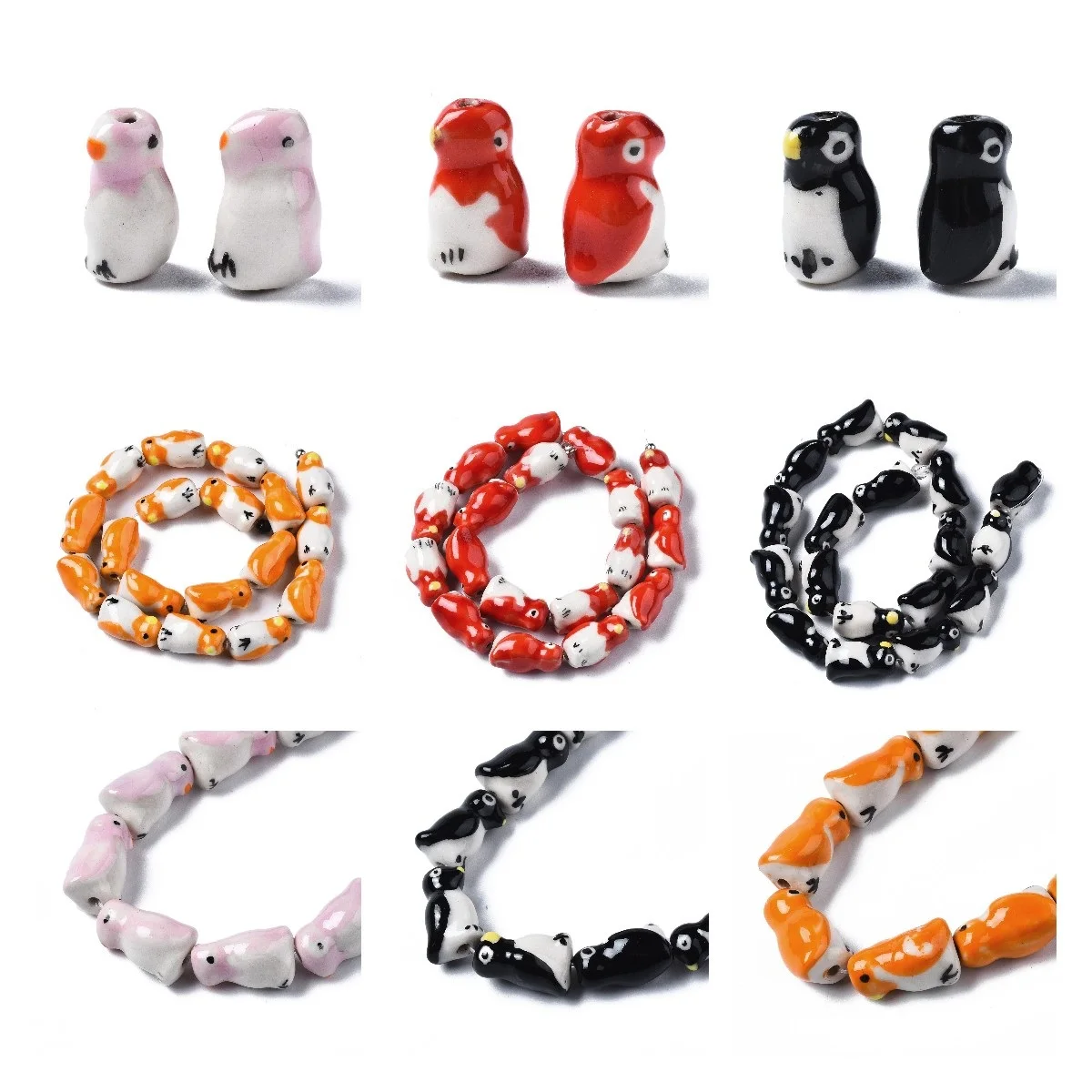 

18pcs Hand Painted Animal Penguin Ceramic Beads DIY Loose Spacer Beads For Jewelry Making Necklace Bracelet Accessories