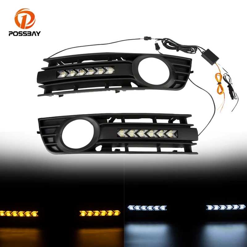 

1Pair Car Front Bumper Fog Light Mesh Grille Cover with Flowing Turn Signal Lamp DRL Grills for Audi A4 B6 2001 2002 2003-2005