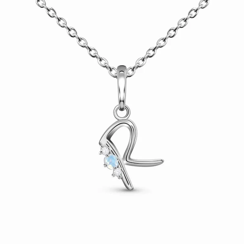 

hot S925 sterling silver letter R Moonstone Pendant Necklace women's fashion versatile luxury exquisite jewelry
