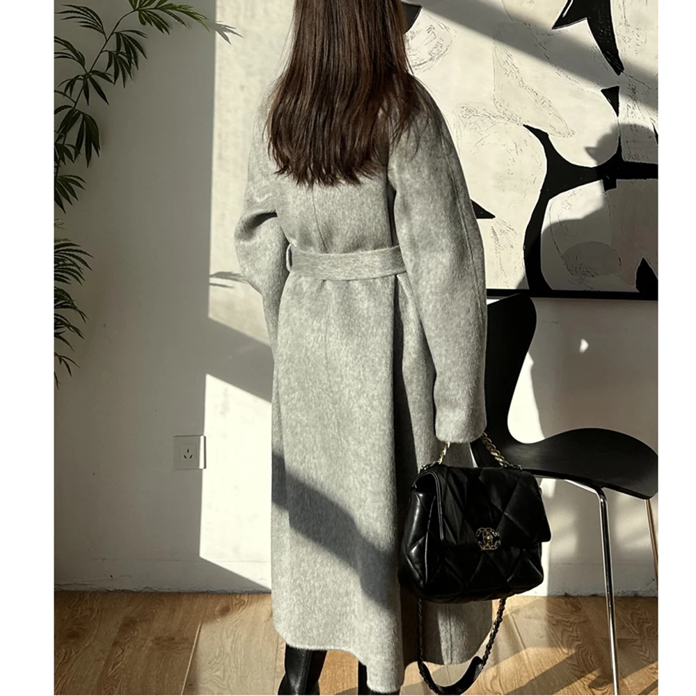 Новинка 2024 высококачественное серое двустороннее шерстяное кашемировое длинное