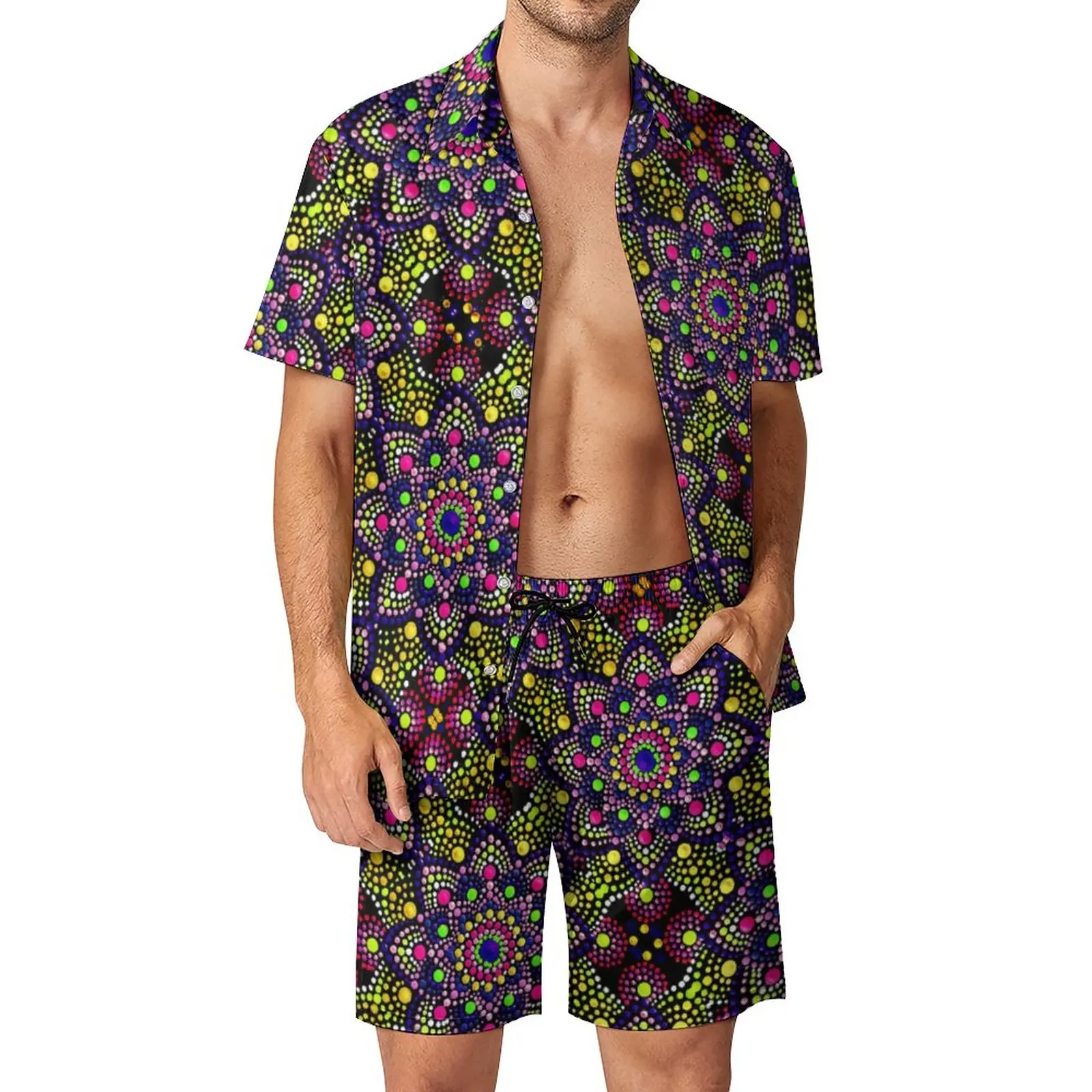 

Colorful Mandala Men Sets Dots Print Casual Shorts Beach Shirt Set Summer Streetwear Suit Short-Sleeved Oversized