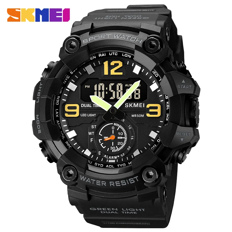 SKMEI New 2 Time Back Light Men's Watches Casual Digital Sports Watches Stopwatch Alarm Waterproof Quartz Clock reloj hombre