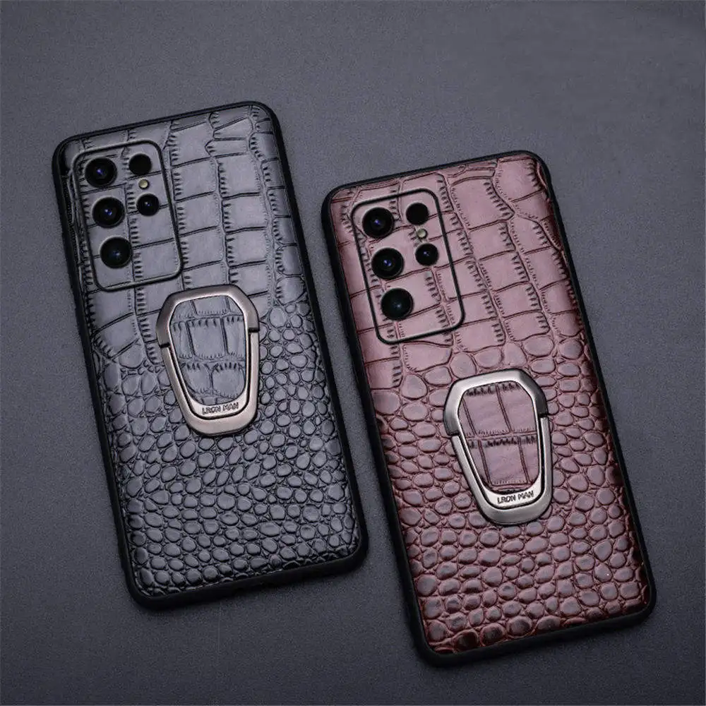 Чехол из натуральной яловой кожи крокодила для Samsung Galaxy S10 20 21 22 23 24 S25 Ultra Z Flip3 4 5 6 Ring