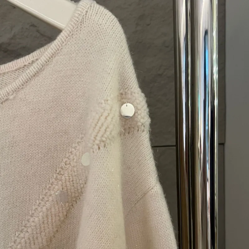 DEAT женский свитер с открытыми плечами и лямкой на шее свободный вязаный