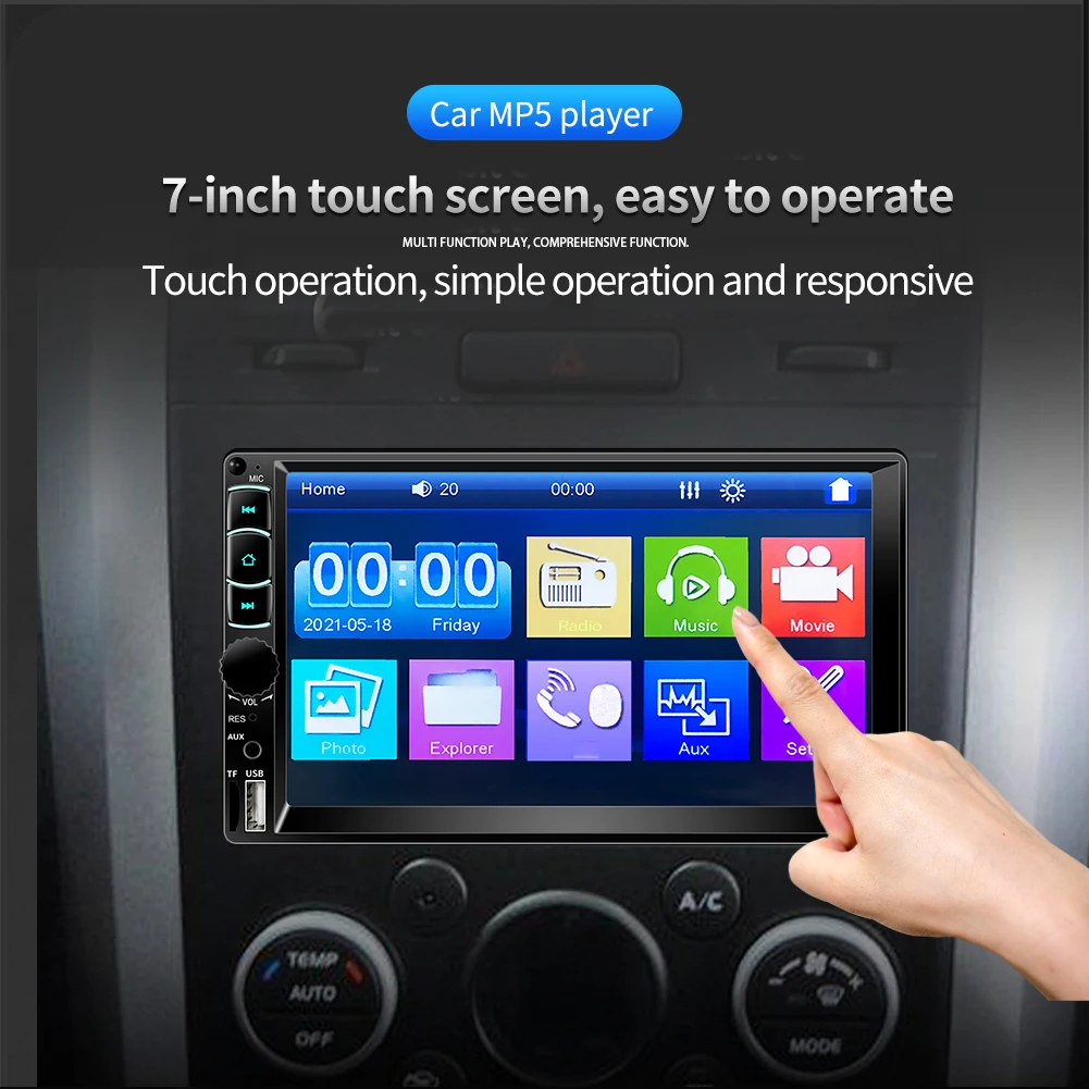 

Автомагнитола VODOOL 2 Din, 7-дюймовый сенсорный экран, стерео, Bluetooth-совместимый, FM, мультимедийный mp5-плеер, USB, громкая связь, вид сзади