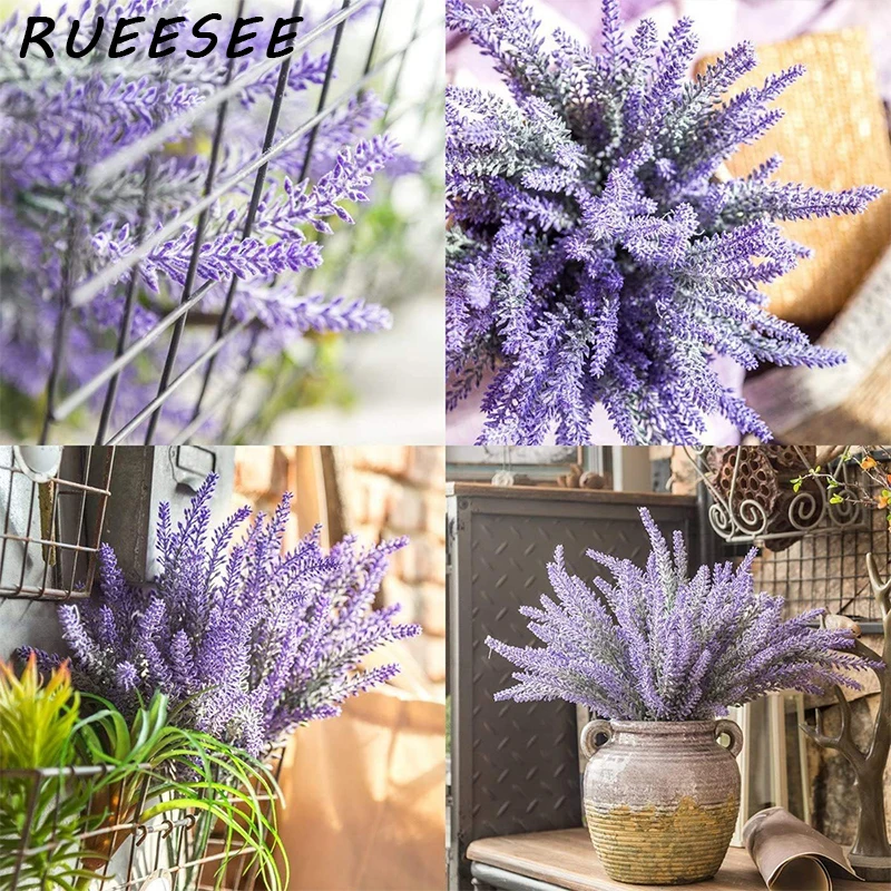 

Artificial Flowers Flocked Plastic Lavender Bundle Fake Plants Wedding Bridle Bouquet Indoor Outdoor Office Table Home Kitchen
