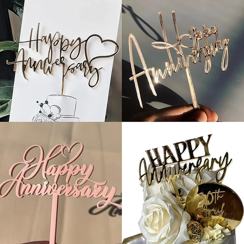 

Urijk Acrylic Happy Birthday Cake Topper Gold Heart Idy Wedding Party Cupcake Toppers For Valentine'S Day Gift Dessert