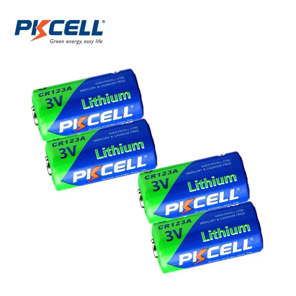

4 батареи PKCELL 2/3A CR123A CR123 CR 123 CR17335 123A CR17345(CR17335) 16340 3 В, литиевые батареи для Carmera
