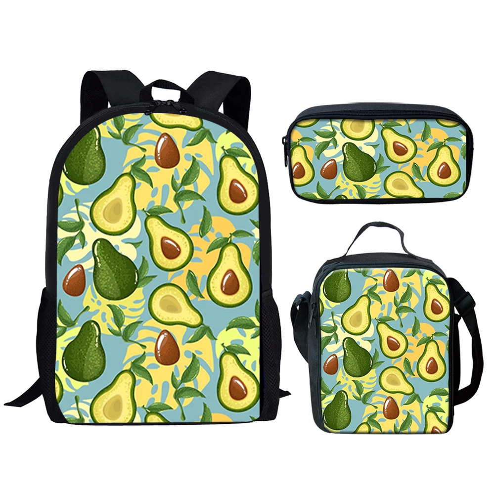 

Avocados Design 3Pcs School Bags Set for Teen Boys Girls Schoolbag Casual Backpack for Student Bookbag Mochila Infantil