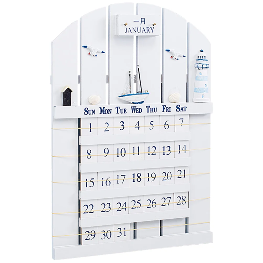 

1Pc Creative Mediterranean Style Perpetual Calendar Wooden Calendar Decor for Shop