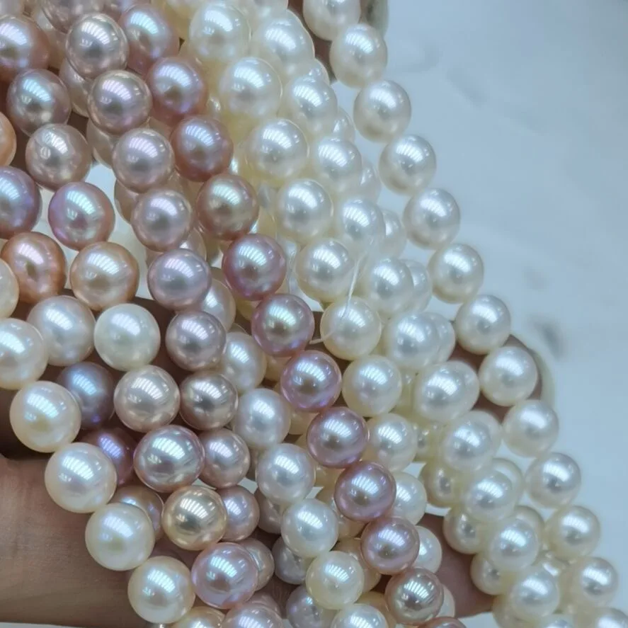 Fashion 7-8mm Strong Light Near Round Semi-finished Necklace Women's Holiday Gift Natural Cultured Freshwater Pearl Accessories