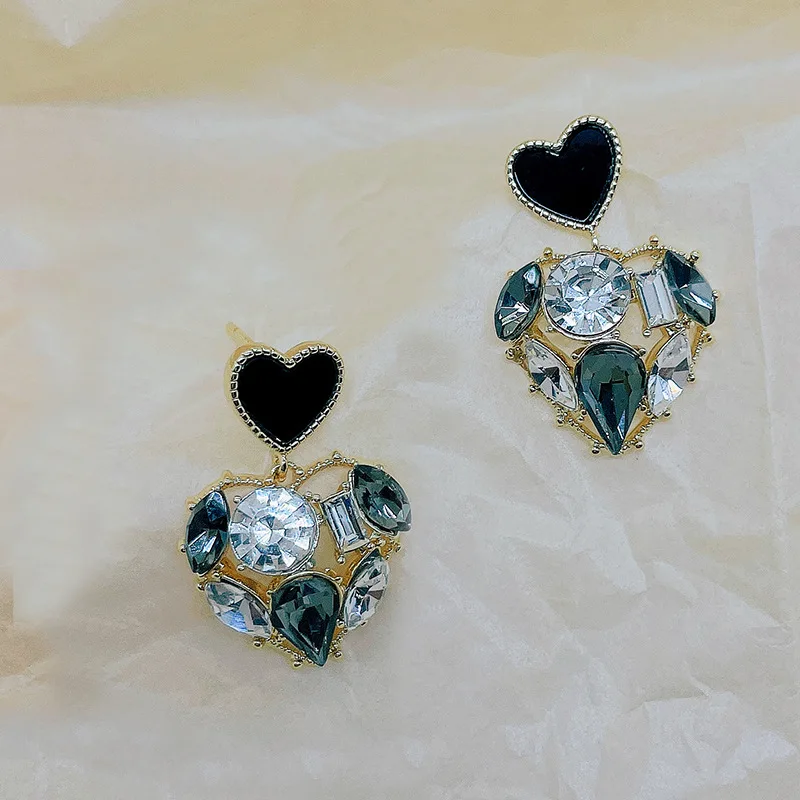 

W08 S925 silver needle ins style fashion crystal love earrings net red sweet temperament earrings palace earrings women