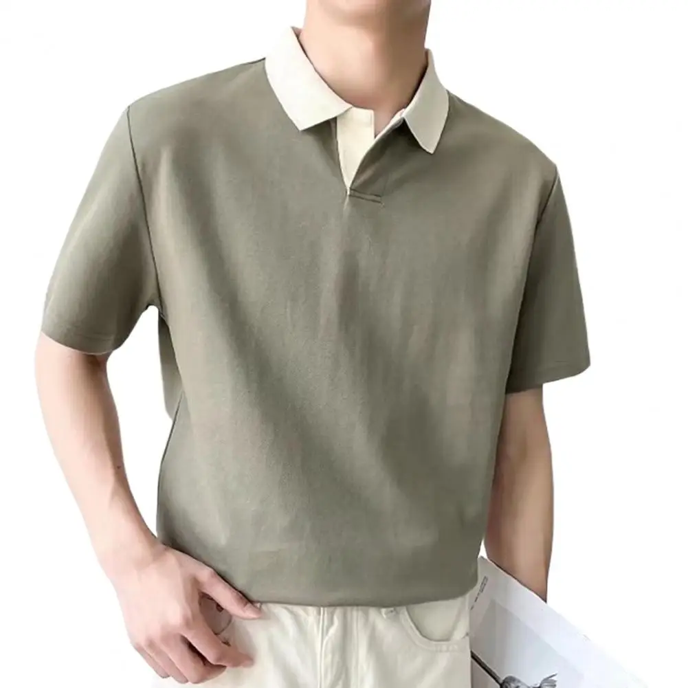

Chic Men T-shirt Pullover Leisure Summer T-shirt Lightweight Colors Matching Summer Shirt