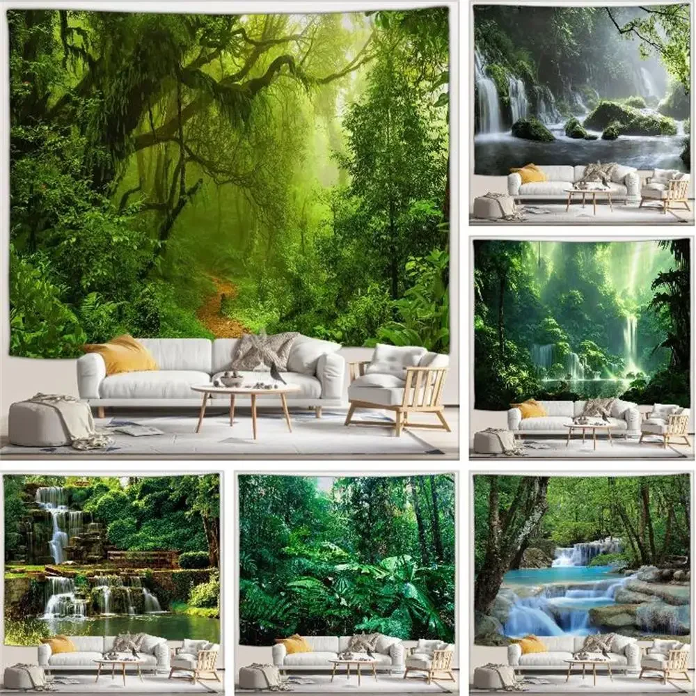 Лесной водопад фотообои тропические растения пейзаж домашний сад настенное