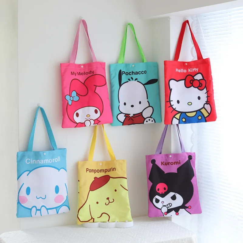 

Sanrios Kuromi Cinnamoroll My Melody помпон Purins Hellokittys аниме Kawaii холщовый рюкзак на плечо сумка для покупок