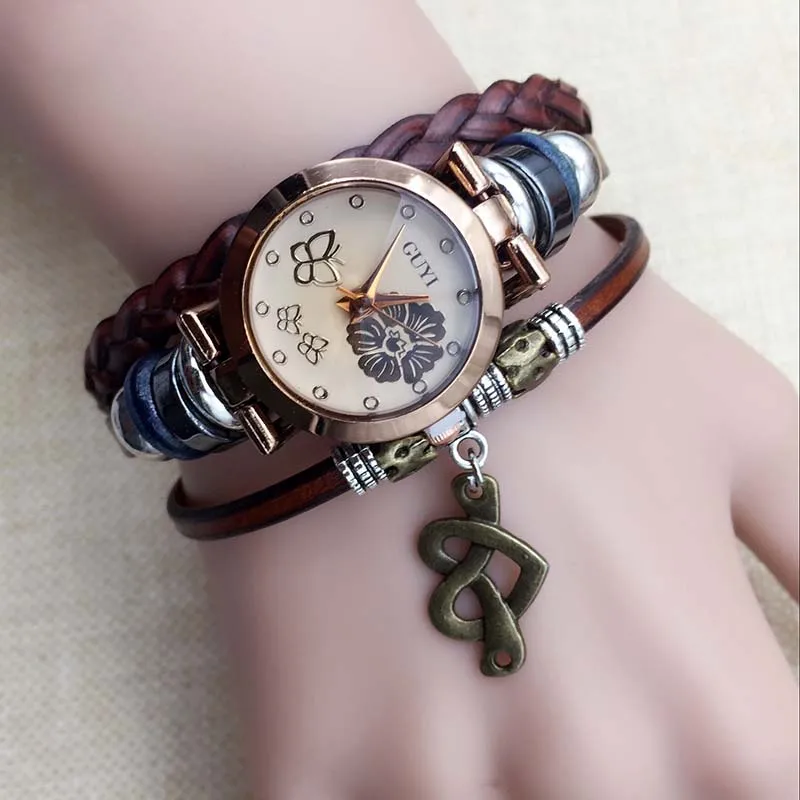 Turquoise Quartz Watch, Butterfly Opal Multilayer Braid Handmade Pure Leather, Alternative Fashion Punk