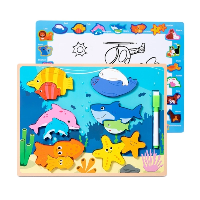 

Wood Colorful Puzzle Toy Multi-theme Puzzle Block Educational Toy for Children Hand-eye Coordination Toy E65D