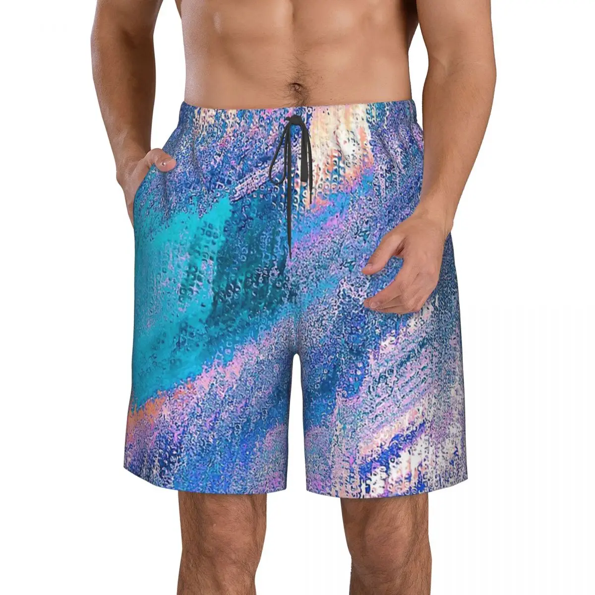 

Impressionism Art Men's Swimming Trunks Blue Watercolor Effect Beach Shorts Quick Dry Male Surfing Boardshorts