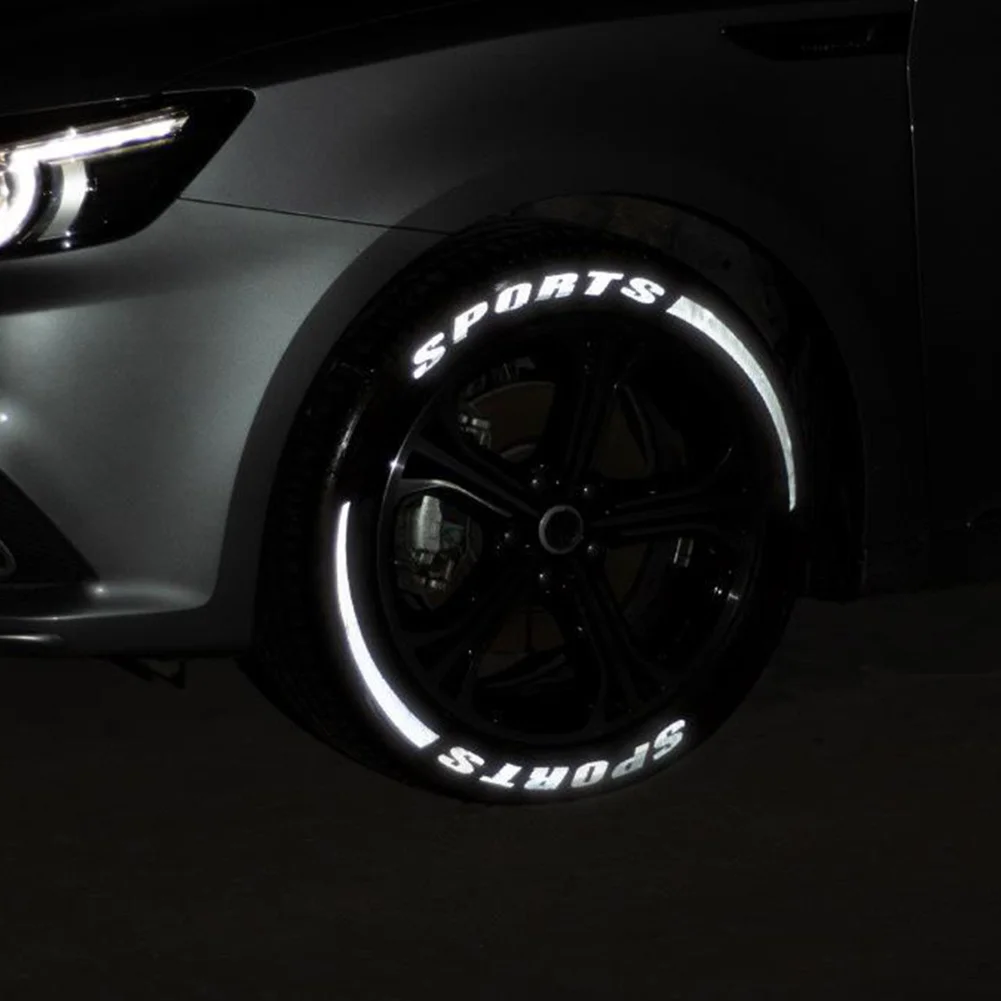 

8 Sets SPORTS Tire Lettering Sticker Reflective Letters 1.06'' 14''-22'' Glow Car Accessories High-quality Wheel Trim Stickers