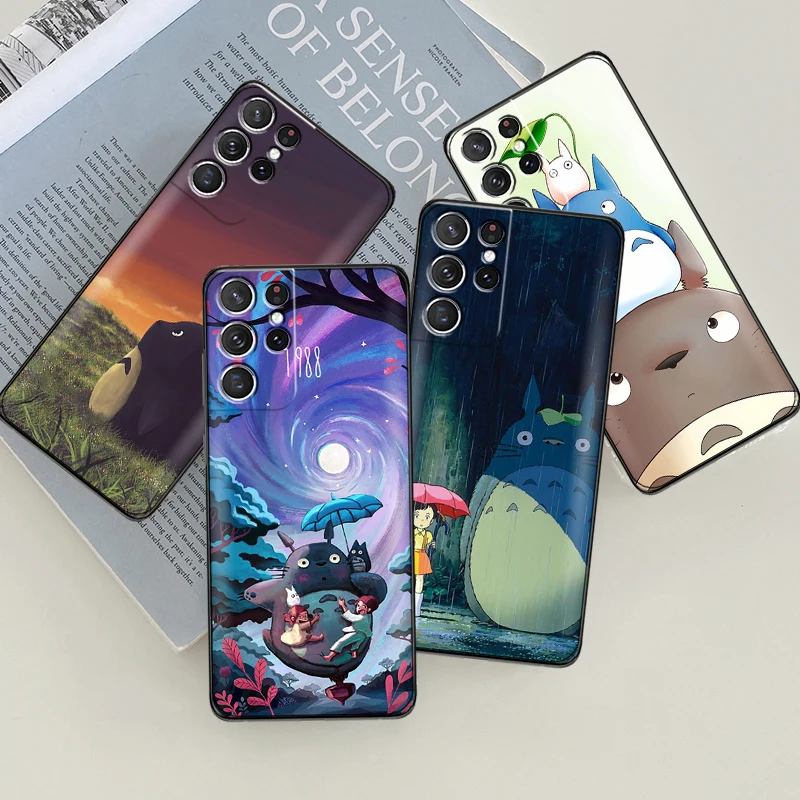 

Japan Anime Totoro Miyazaki Phone Case For Samsung Galaxy S22 S21 S20 Ultra FE 5G S22 S10 10E S9 Plus Back Coque Black