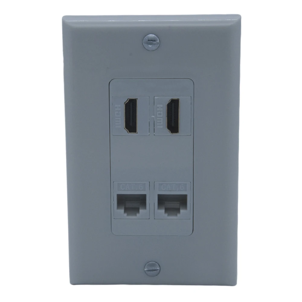 

Gray Color 1 Gang 2 Ports HDMI 2 Ports CAT6 RJ45 Female To Female Wall Plate