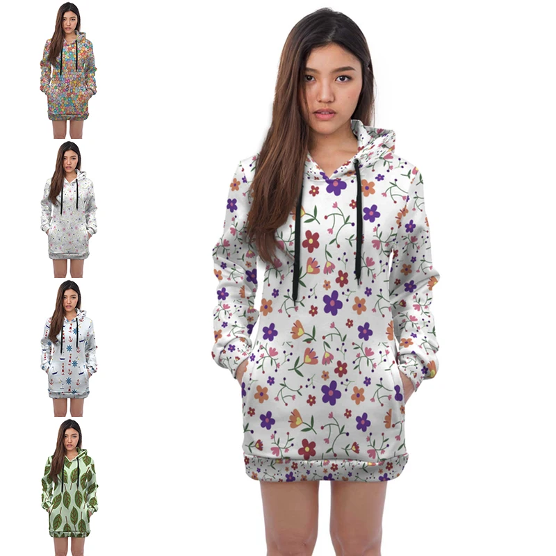 

NEW Off-white Ladies Hoodies Dress Factor Supply Flowers Full Print Women‘s Hooded Sweatshirts Pullover