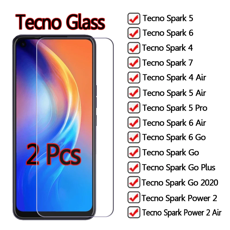 2 шт. закаленное стекло для экрана телефона Tecno Spark 7 7T 7P 8 8P T P 5 6 GO чехол для Tecno POP 5 4 5C 5P Защитная пленка для передней панели Glsss