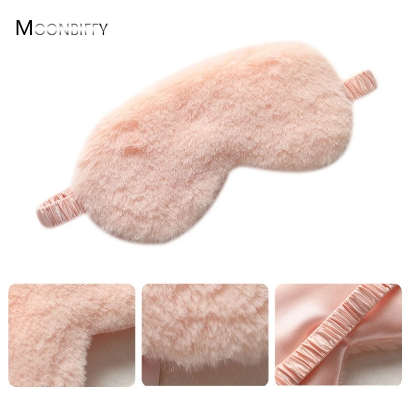 Fluffy Plush Nap Eye Mask Simple Solid Color Eyeshade Cover Satin Back Cute Anti-Fatigue Travel Home Sleeping Blindfold