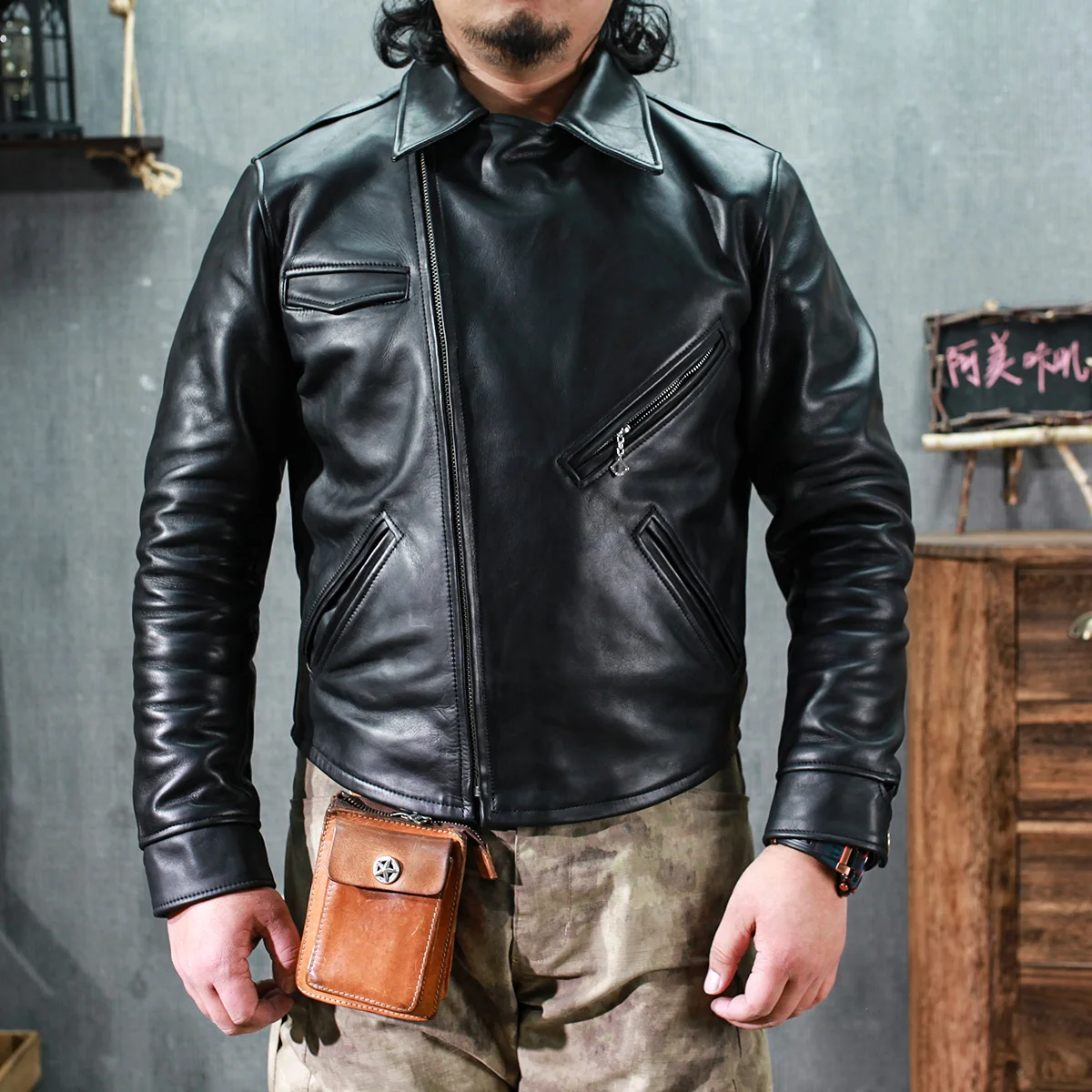 

SDC1300 Super Top Quality Heavy Genuine 1.5mm Japan Veg Tanned Cow Leather Slim Classic Cowhide Stylish Rider Jacket