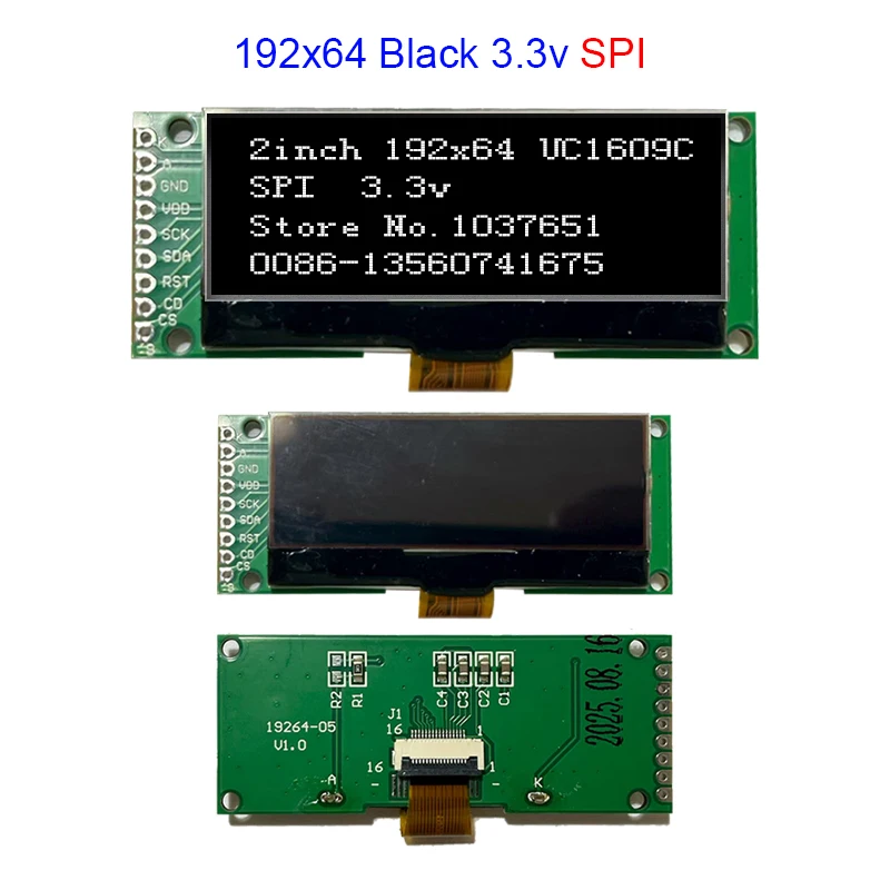 Фото 2-дюймовый графический ЖК-дисплей 192x64 19264 COG UC1609C Control SPI 3,3 В мин. Малый размер Синий, черный, белый экран №5
