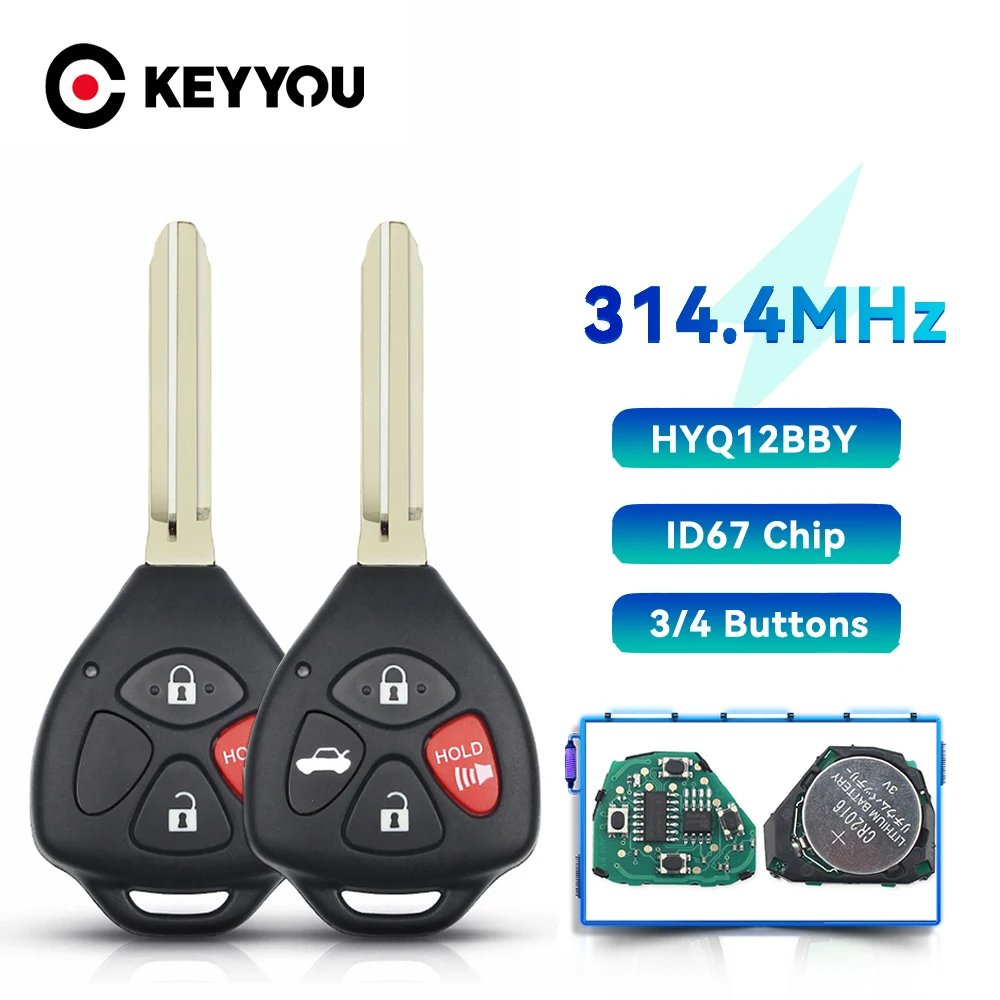 

KEYYOU Car Remote Key For Toyota Camry Avalon Corolla Matrix RAV4 Yaris Venza tC/xA/xB/xC 3/4 Buttons 314.4 Mhz ID67 HyQ12BBY