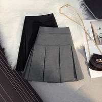 chic skirt women mini dress solid pleated students girl daily all match retro patchwork casual waist pack hips summer korean ins