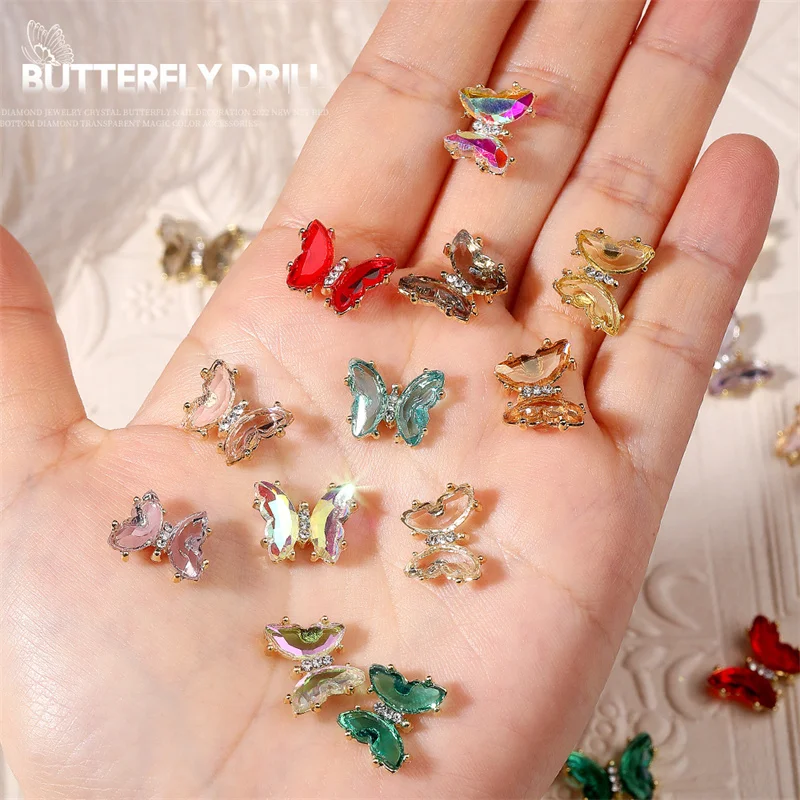

10Pcs Crystal Butterfly Nail Art Decoration 12Color Aurora Shiny Alloy Diamond Butterfly Nail Charm Jewelry DIY Nail Accessories