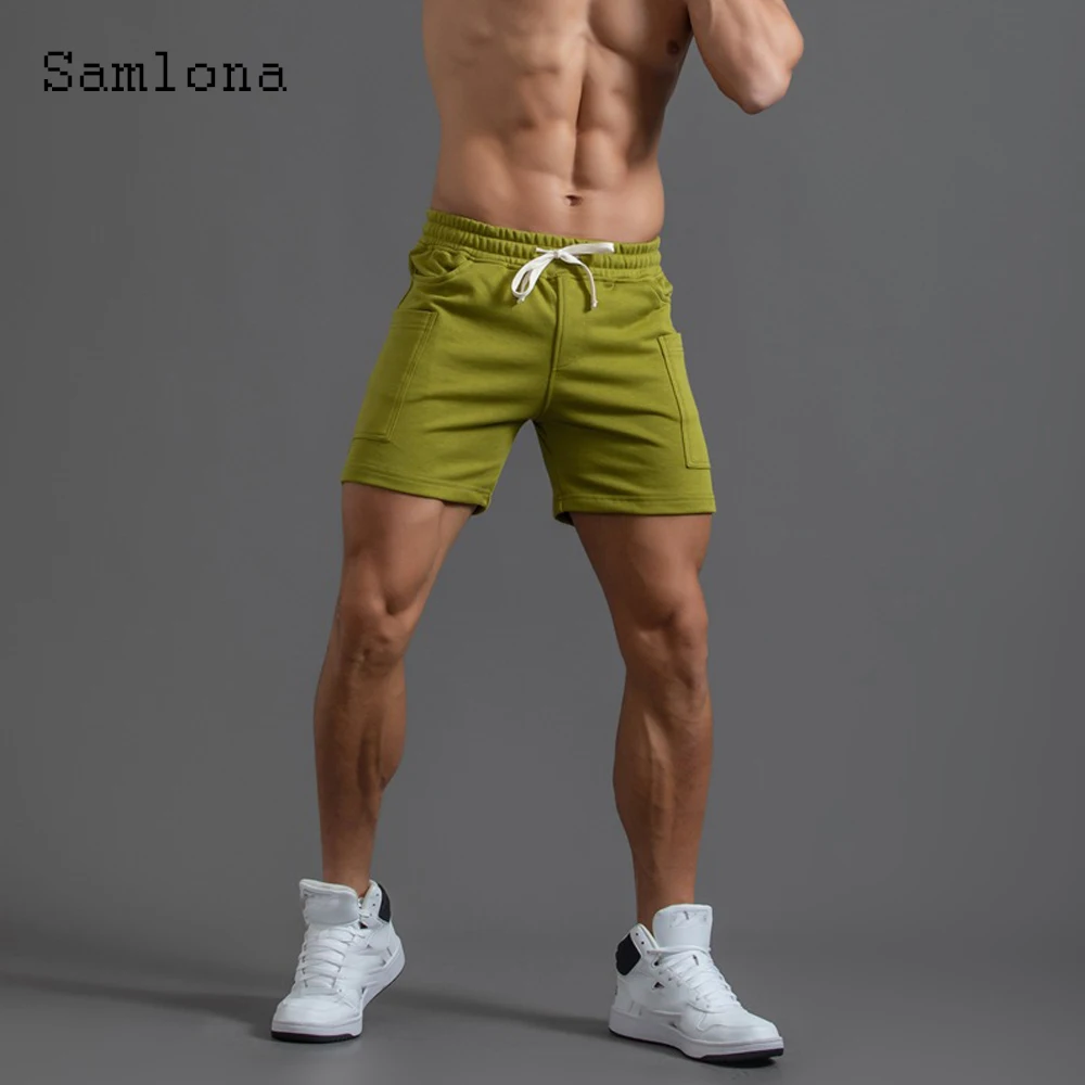 Samlona Men's Casual Shorts Sexy Drawstring Short Pants 2022 New Fashion Ultrashorts Gray White Pocket Design Beach Shorts Homme