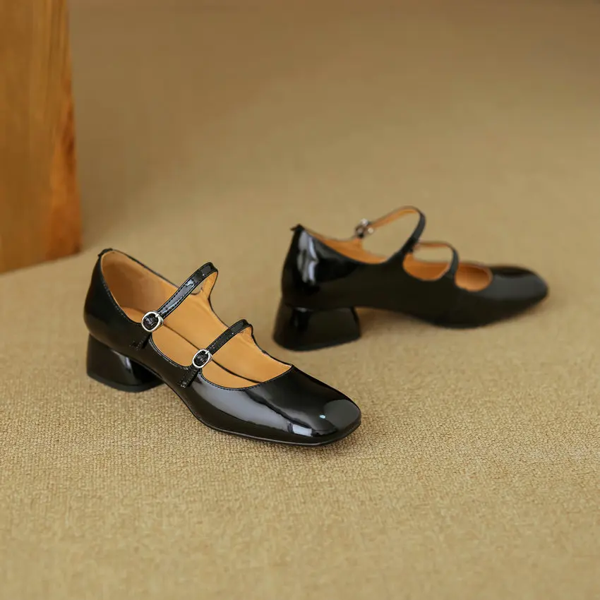 QUTAA/2024 г. Женские туфли-лодочки туфли из натуральной кожи на высоком квадратном