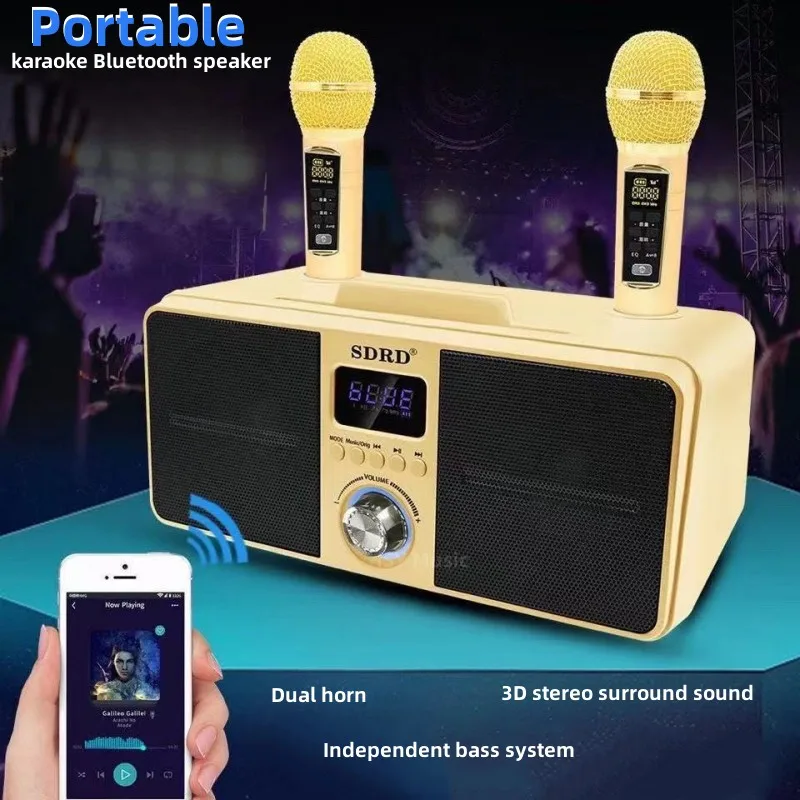 Беспроводной микрофон SDRD309, домашний Ktv Bluetooth-динамик, портативный 3D стерео объемный динамик, может подключаться к телевизору Ksong 2000 мАч