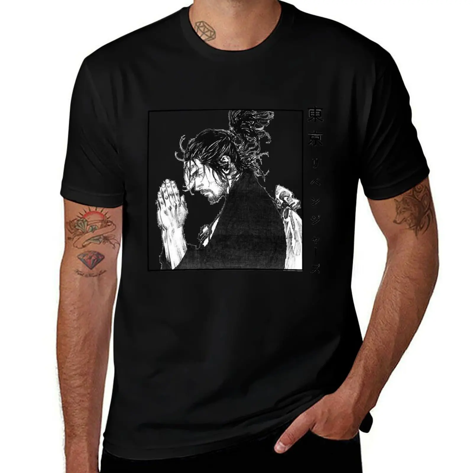 Фото Винтажная футболка Photograp Vagabond Musashi Vagabond Manga, топ для тренировок с защитой от пота №1