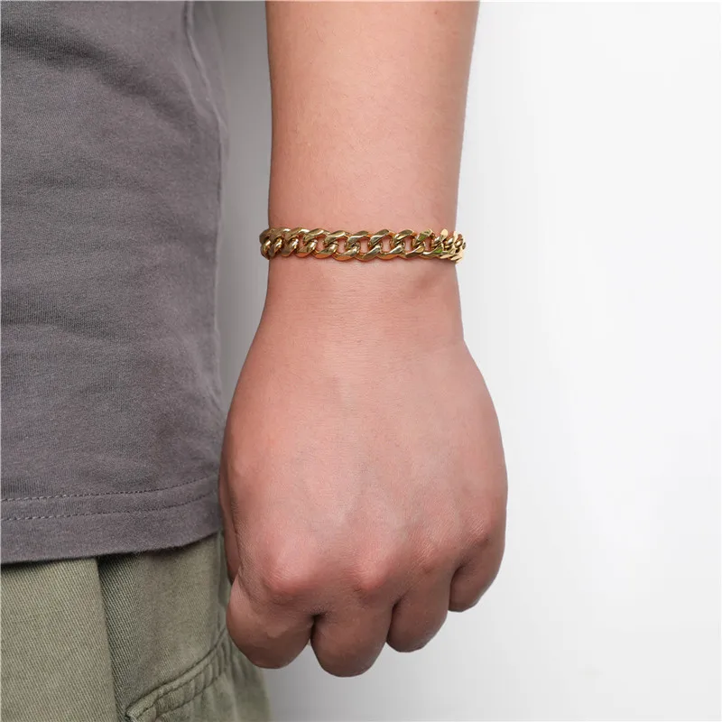 

US7 Men's Accessories Miami Cuban Chain Hip Hop Bracelet Rapper Essentials Stainless Steel Chain Gift Vintage Bracelet Jewelry