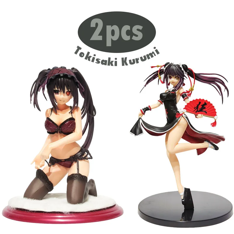 

2pcs Manga Nightmare Statue Decoration Tokisaki Kurumi Figure Model Underwear Swimwear Sexy Girl Qipao Bikini Figurine Hand Doll